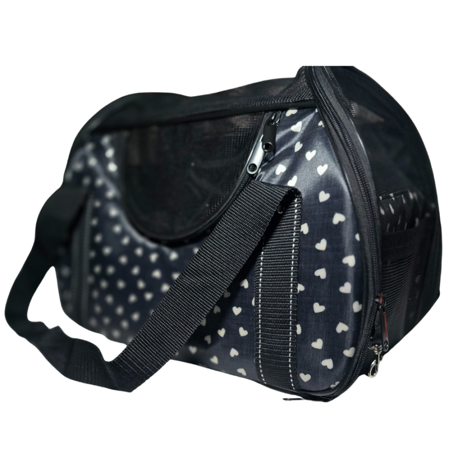 Bolso Plegable para Mascotas Negro / Corazones