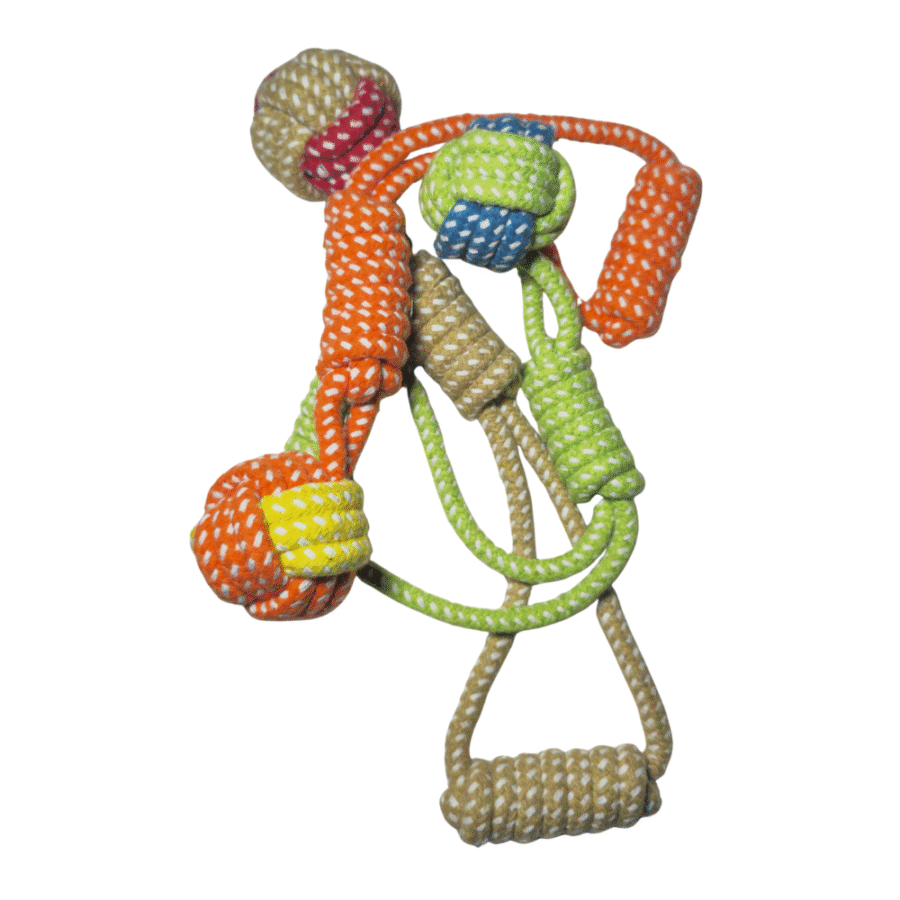 Bola de cuerda trenzada 2 colores con agarre 7 cm